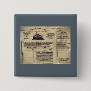 Ticket RMS Titanic 1912 Vierkante Button 5,1 Cm