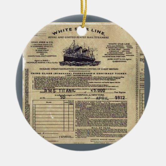 Ticket RMS Titanic Keramisch Ornament (Voorkant)