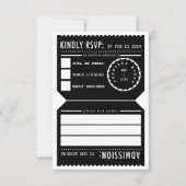  Ticket RSVP-reactiekaart voor bioscoop in zwart RSVP Kaartje (Voorkant)