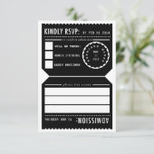  Ticket RSVP-reactiekaart voor bioscoop in zwart RSVP Kaartje (Staand voorkant)