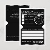  Ticket RSVP-reactiekaart voor bioscoop in zwart RSVP Kaartje (Voorkant / Achterkant)