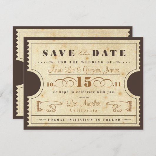  Ticket sparen de Datum Save The Date (Voorkant / Achterkant)