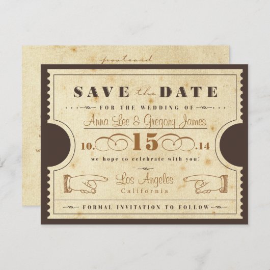 Ticket sparen het Briefkaart van de Datum (Voorkant / Achterkant)