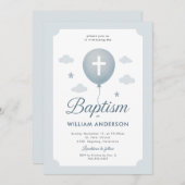 Ticket stijl doop uitnodiging in blauw (Voorkant / Achterkant)