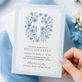 Ticket stijl doop uitnodiging in blauw