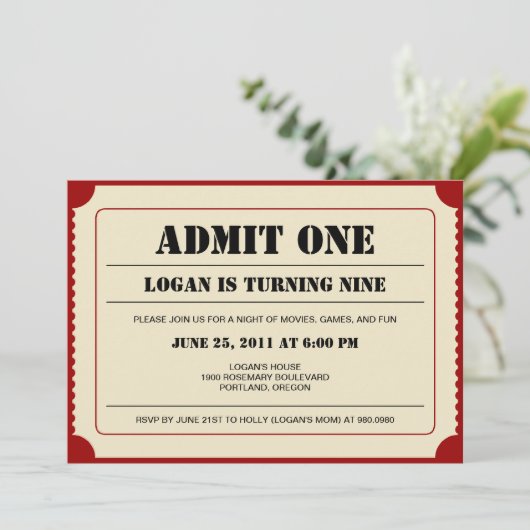 Ticket Stub Party Invitation Kaart (Staand voorkant)