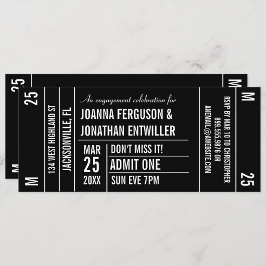 Ticket Stub Party Uitnodiging (Voorkant / Achterkant)
