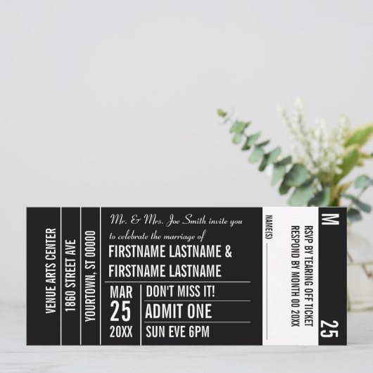 Ticket Stub White Area Party Kaart (Staand voorkant)