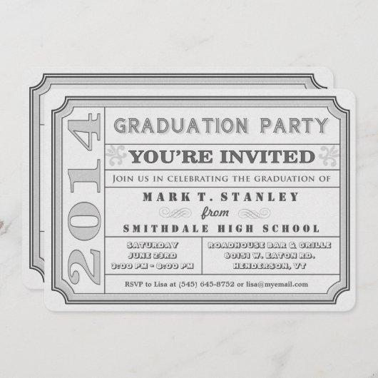 Ticket Style 2014 Gray Graduation Party nodigt uit Kaart (Voorkant / Achterkant)