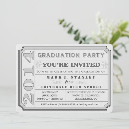 Ticket Style 2014 Gray Graduation Party nodigt uit Kaart (Staand voorkant)