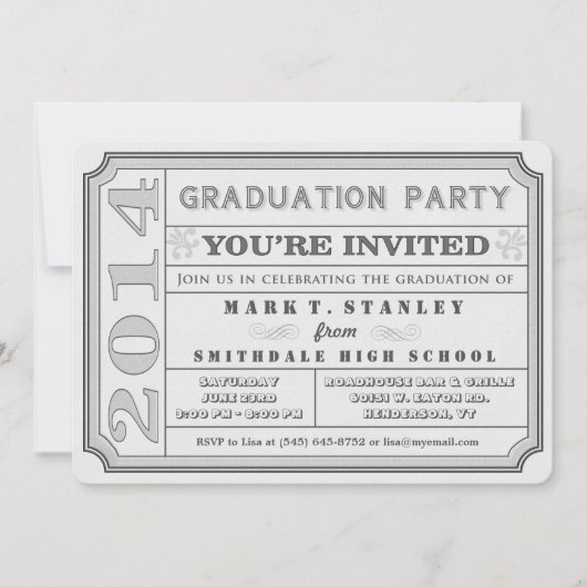 Ticket Style 2014 Gray Graduation Party nodigt uit Kaart (Voorkant)