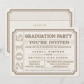 Ticket Style 2015 Bruin Afstuderen Party Uitnodige Kaart (Voorkant / Achterkant)