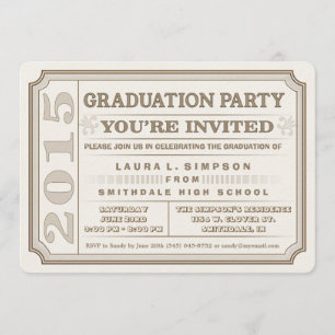 Ticket Style 2015 Bruin Afstuderen Party Uitnodige Kaart