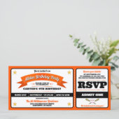 Ticket Style Baseball Birthday Party Kaart (Staand voorkant)