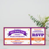 Ticket Style Baseball Birthday Party Kaart (Staand voorkant)