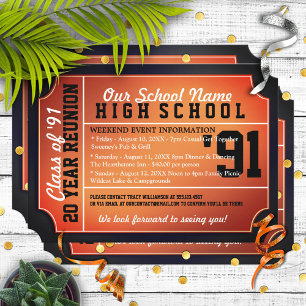 Ticket Style Black/Oranje Class Reunion Kaart
