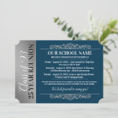 Ticket Style Blue/White Class Reunion Invitation Kaart (Staand voorkant)