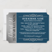 Ticket Style Blue/White Class Reunion Invitation Kaart (Voorkant)