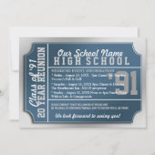 Ticket Style Blue/White Class Reunion Kaart (Voorkant)
