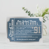 Ticket Style Blue/White Class Reunion Kaart (Staand voorkant)