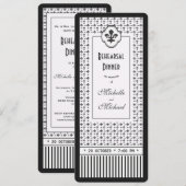 Ticket Style Fleur de Lis Rehearsal Dinner Kaart (Voorkant / Achterkant)