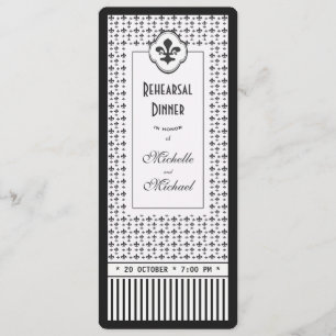 Ticket Style Fleur de Lis Rehearsal Dinner Kaart