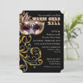Ticket Style Mardi Gras Ball Gala Party Fundraiser Kaart (Staand voorkant)