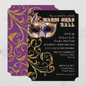 Ticket Style Mardi Gras Ball Gala Party Fundraiser Kaart (Voorkant / Achterkant)
