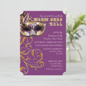 Ticket Style Mardi Gras Ball Gala Party Fundraiser Kaart (Staand voorkant)
