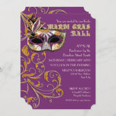Ticket Style Mardi Gras Ball Gala Party Fundraiser Kaart (Voorkant / Achterkant)