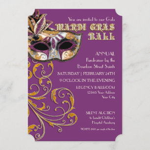 Ticket Style Mardi Gras Ball Gala Party Fundraiser Kaart