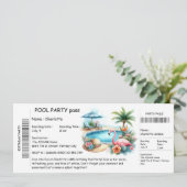 Ticket-Style Pool Party Invitation – Birthday Bash Kaart (Staand voorkant)
