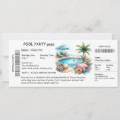 Ticket-Style Pool Party Invitation – Birthday Bash Kaart (Voorkant)