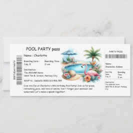 Ticket-Style Pool Party Invitation – Birthday Bash Kaart