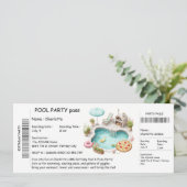 Ticket-Style Pool Party Invitation – Birthday Bash Kaart (Staand voorkant)