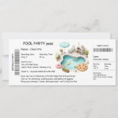 Ticket-Style Pool Party Invitation – Birthday Bash Kaart (Voorkant)