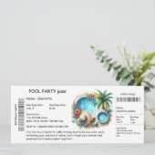 Ticket-Style Pool Party Invitation – Birthday Bash Kaart (Staand voorkant)
