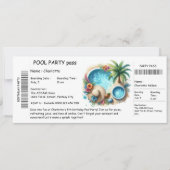 Ticket-Style Pool Party Invitation – Birthday Bash Kaart (Voorkant)
