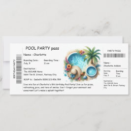 Ticket-Style Pool Party Invitation – Birthday Bash Kaart