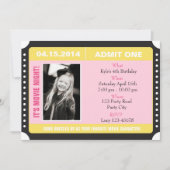 Ticket Style Uitnodiging met foto - Geel Roze (Voorkant)