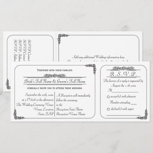  Ticket Style Wedding Invitation and RSVP Kaart (Voorkant / Achterkant)