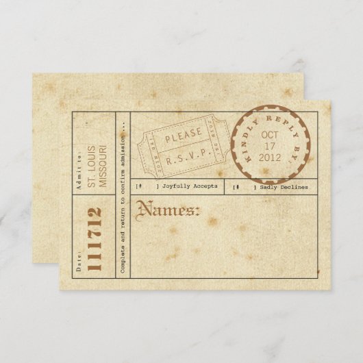 Ticket Tab-reactiekaart RSVP Kaartje (Voorkant / Achterkant)