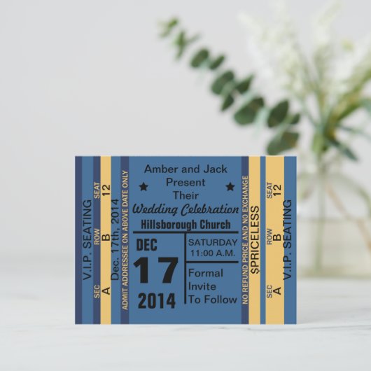Ticket to Fun Save the Date Briefkaart (Staand voorkant)