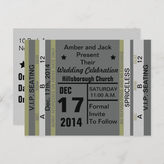 Ticket to Fun Save the Date Briefkaart (Voorkant / Achterkant)