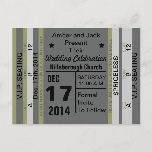 Ticket to Fun Save the Date Briefkaart (Voorkant)