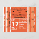 Ticket to Fun Wedding Save the Date Oranje Aankondigingskaart (Voorkant)