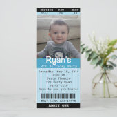 Ticket Uitnodiging (Blauw) met Foto - Theater/Film (Staand voorkant)