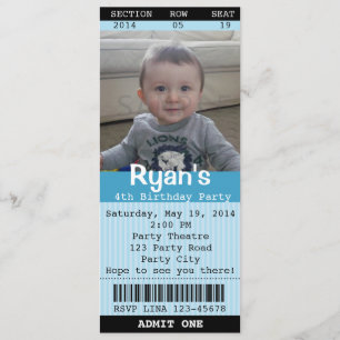 Ticket Uitnodiging (Blauw) met Foto - Theater/Film