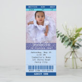 Ticket Uitnodiging Blauwe Glitters Foto Bioscoop T (Staand voorkant)