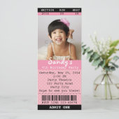 Ticket-uitnodiging (roze) met foto-bioscoop/film kaart (Staand voorkant)